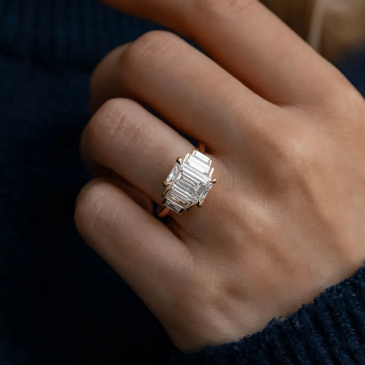 3 Carat Lab-Grown Emerald-Cut Diamond Five-Stone Engagement Ring in Yellow Gold – Amara