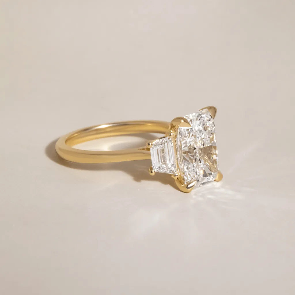 Aurelia Radiant-Cut 4.00 Carat Lab-Grown Diamond Three-Stone Ring – Yellow Gold
