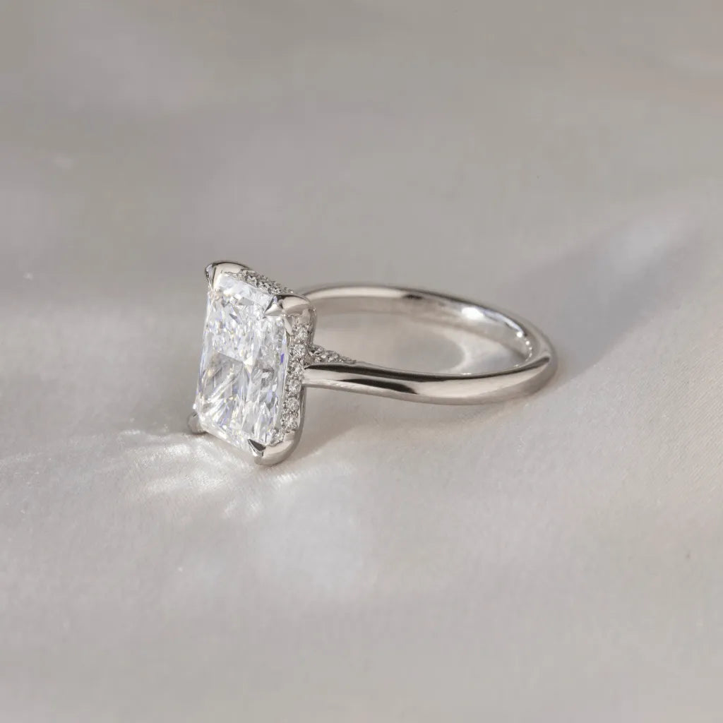 3 Carat Radiant Cut Lab Grown Diamond Hidden Halo Engagement Ring in Platinum – Seraphina
