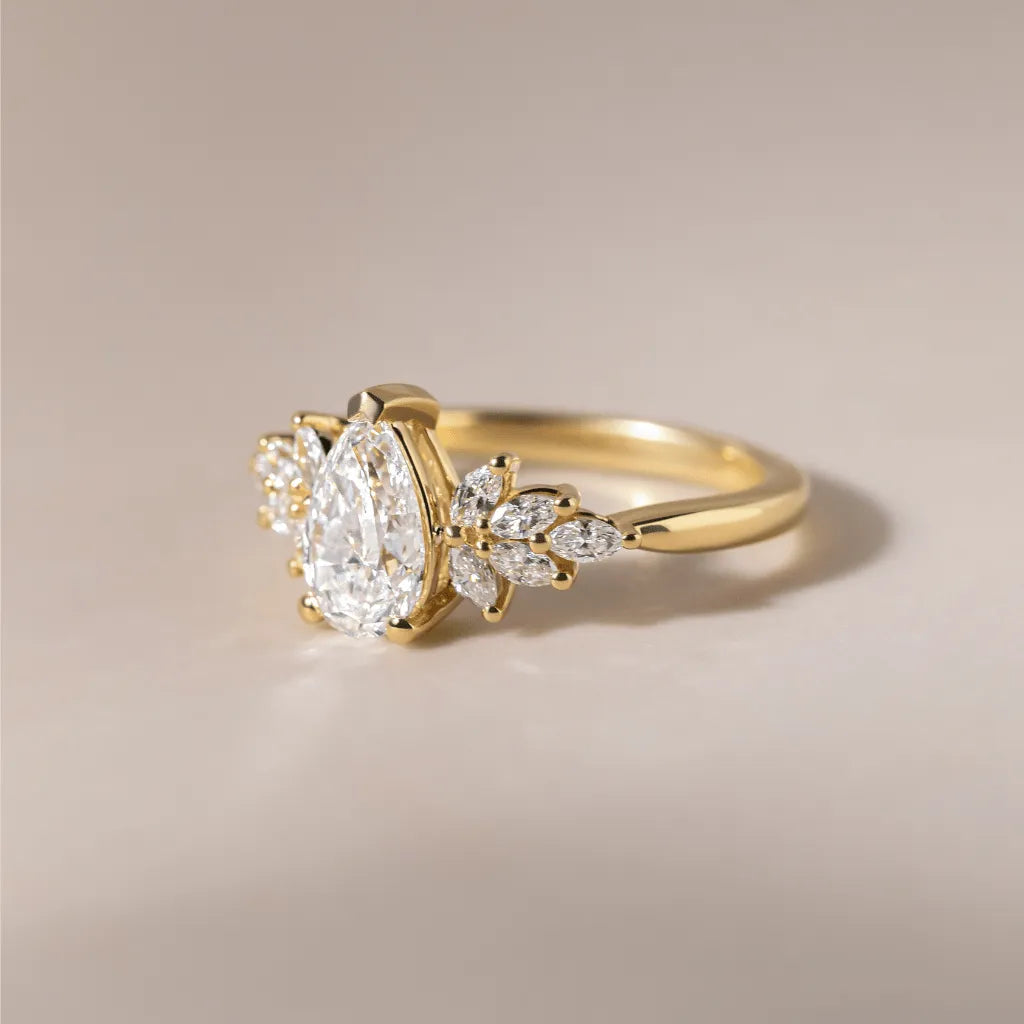 1.50 Carat Pear Cut Lab Grown Diamond Cluster Engagement Ring in Yellow Gold – Solenne