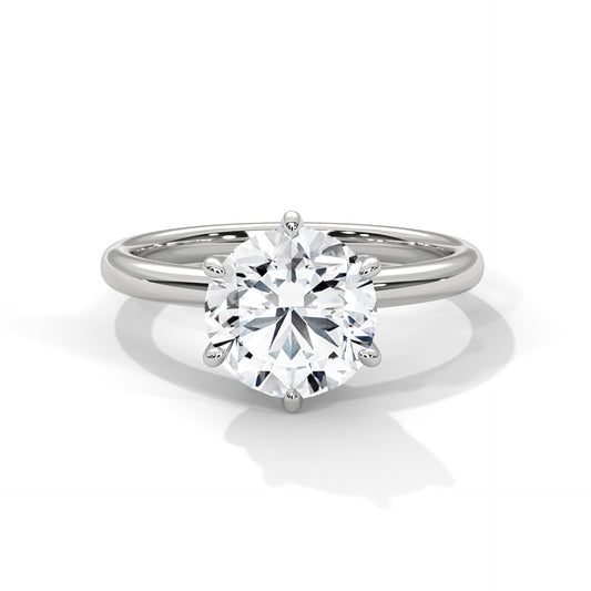 1 CT Round E VVS2 Lab-Grown Diamond Engagement Ring, Solitaire Ring, Six Claw Prong
