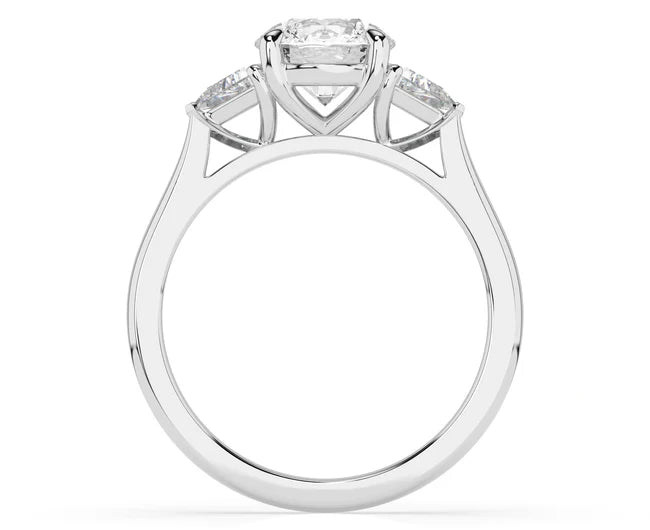 2CT Round Lab Grown Diamond With Side Trillion Diamond Ring