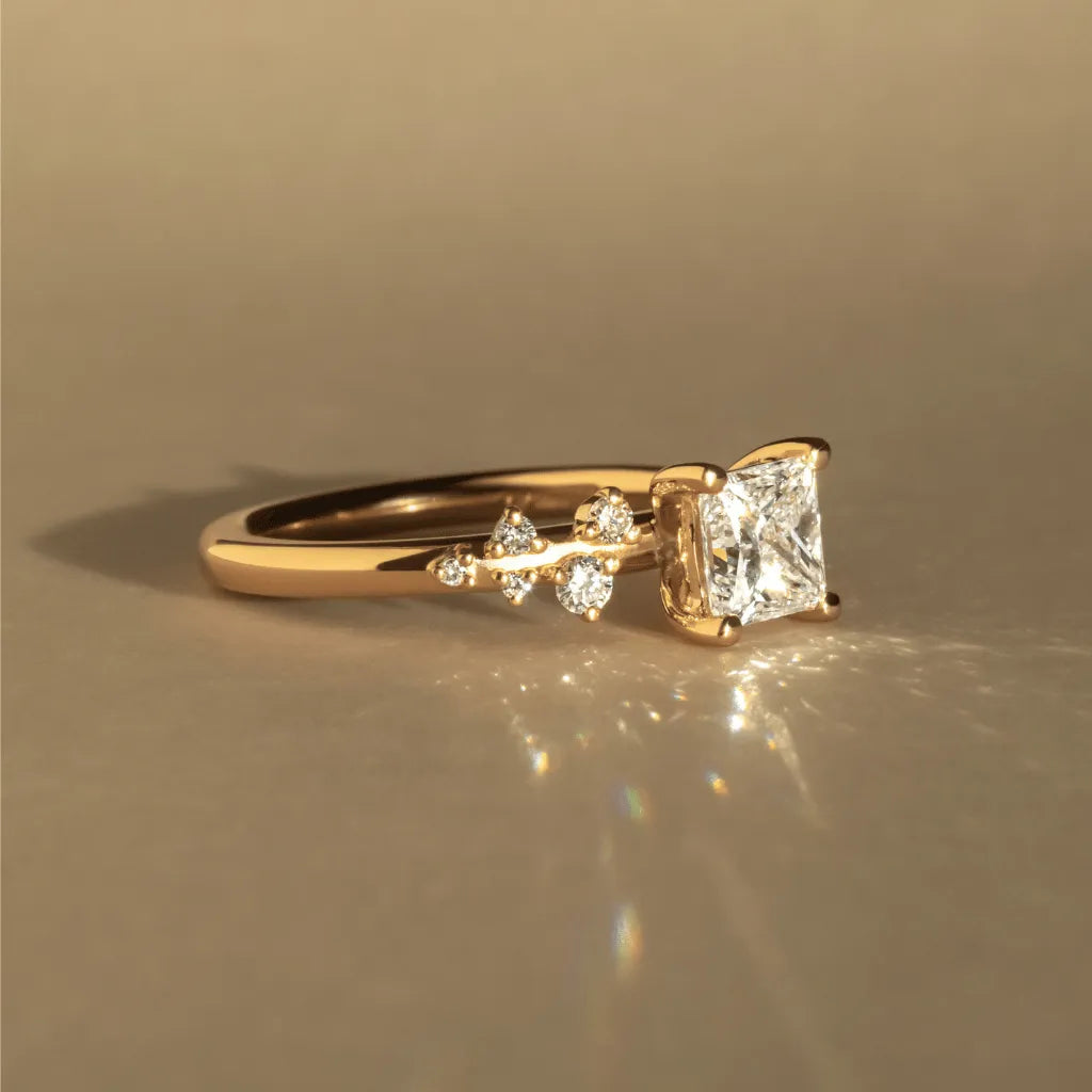 1.00 Carat Princess Cut Lab Grown Diamond Cluster Engagement Ring in Yellow Gold – Golden Star