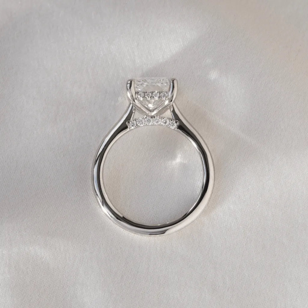 3 Carat Radiant Cut Lab Grown Diamond Hidden Halo Engagement Ring in Platinum – Seraphina