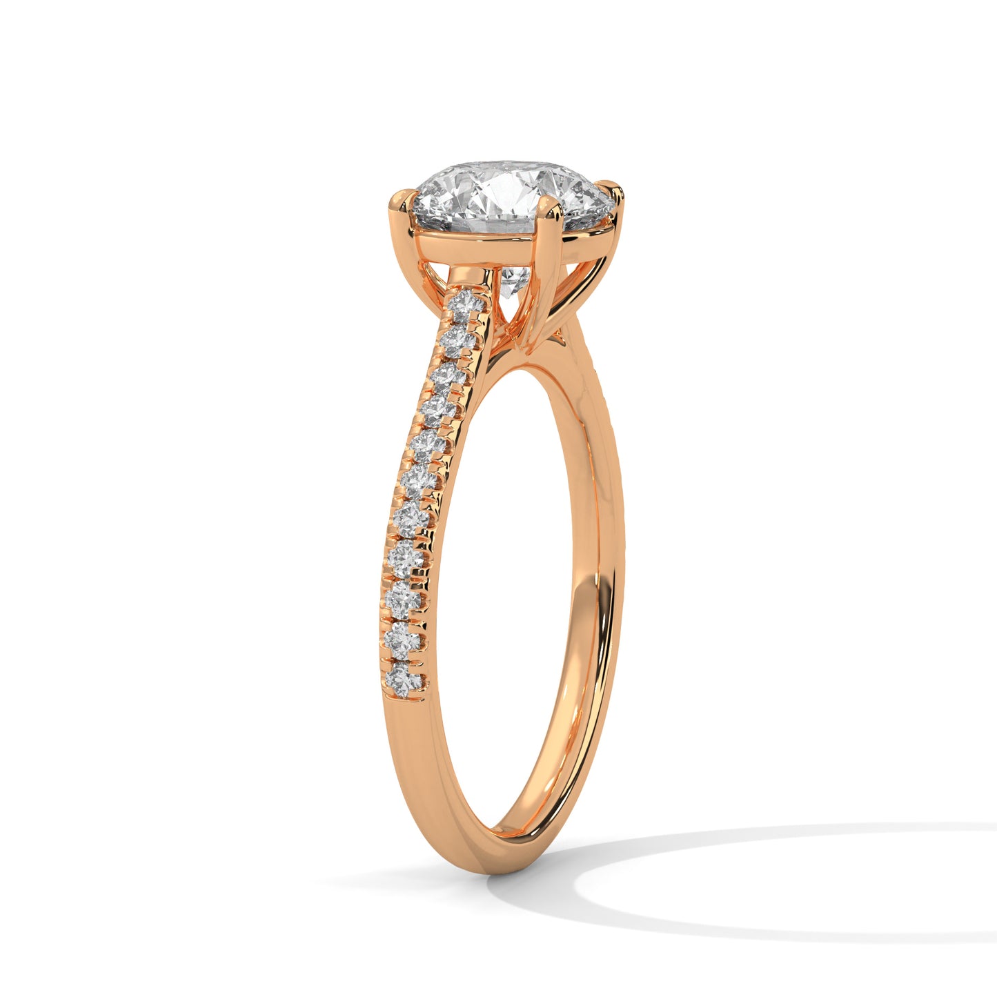 3 Carat Round Cut E - VVS2 IGI Certified Lab-Grown Diamond Engagement Ring with Pavé Band in 14K Gold