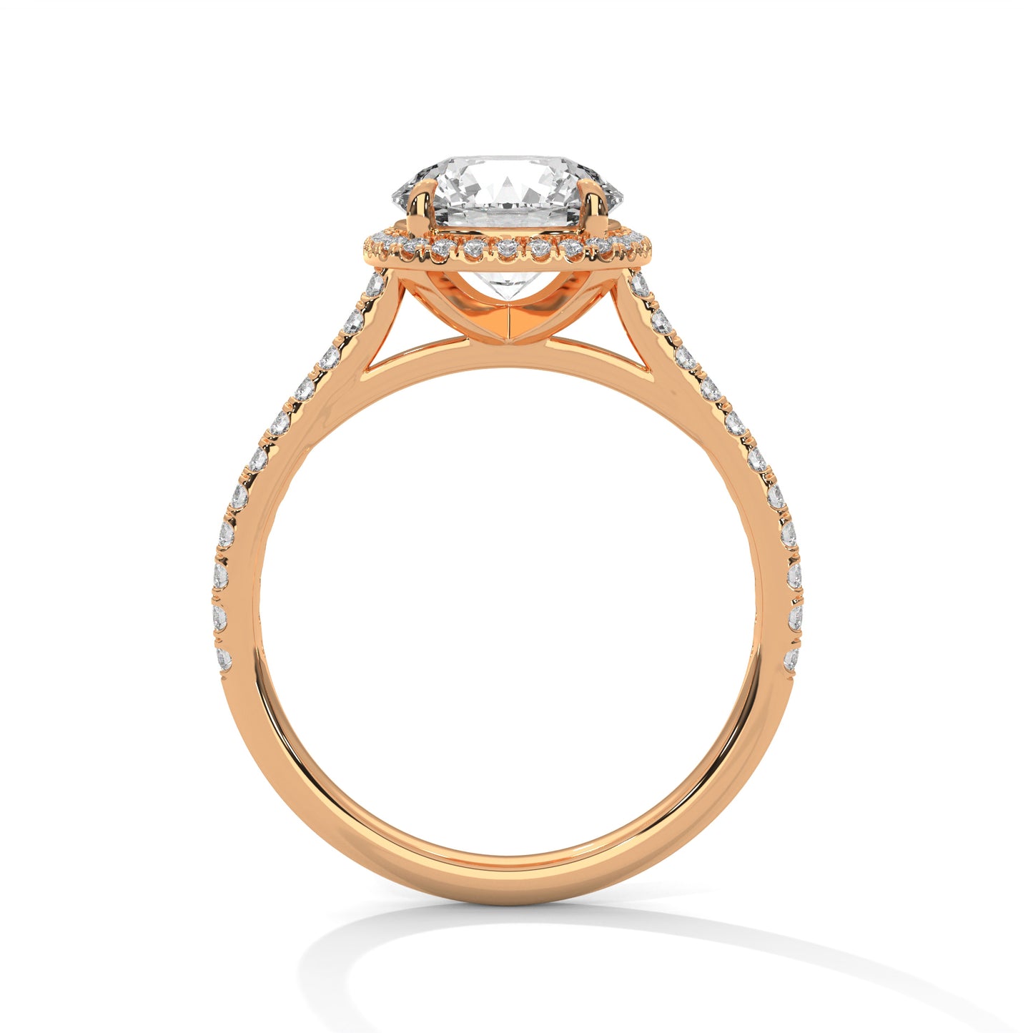 2 CT Round E-VVS2 Lab-Grown Diamond Engagement Ring, Pave Set Band
