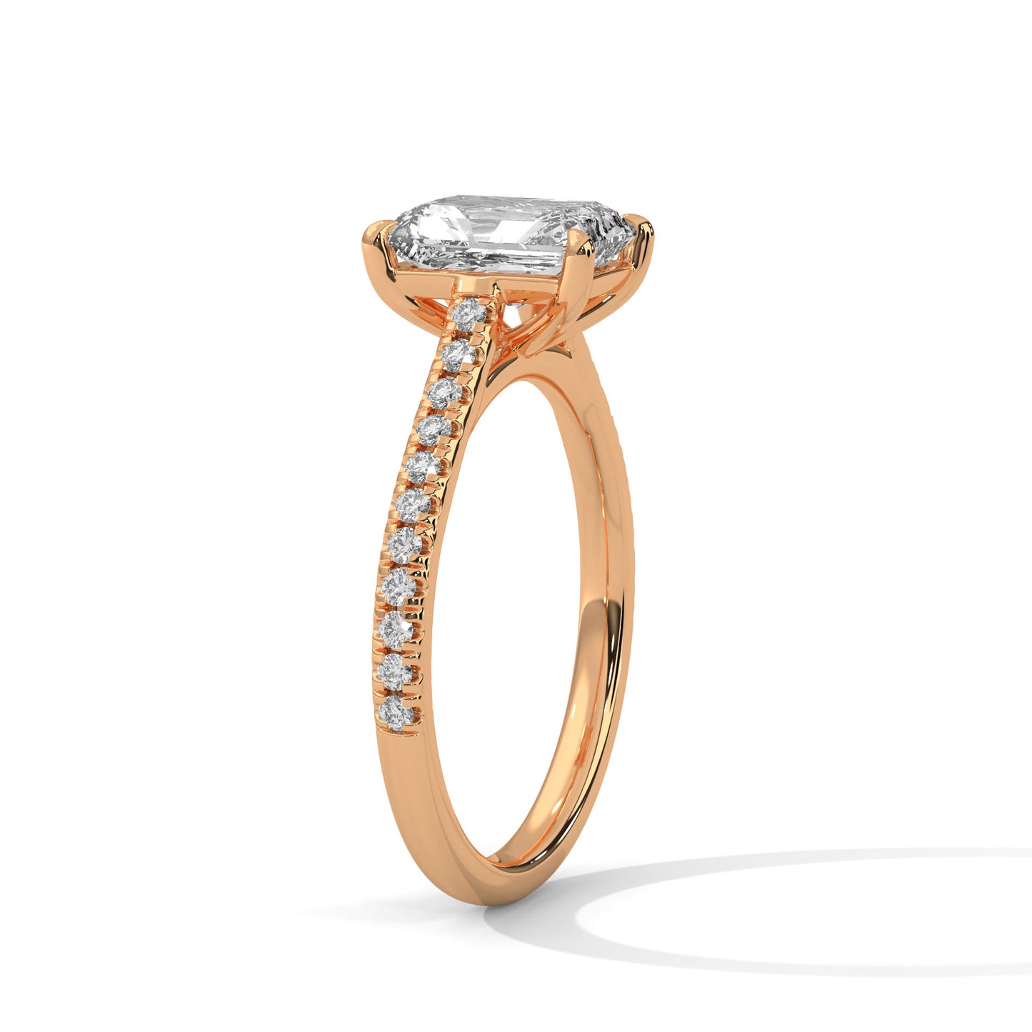 3 Carat Emerald-Cut E VVS2 IGI Certified Lab-Grown Diamond Engagement Ring with Pavé Band in 14K Gold