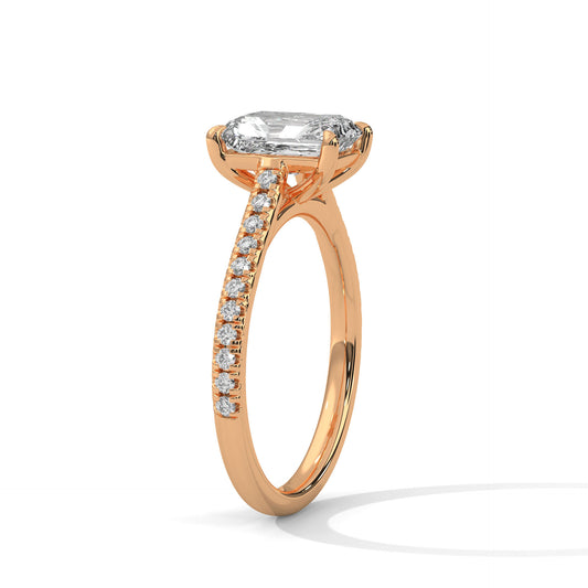 3 Carat Emerald-Cut E VVS2 IGI Certified Lab-Grown Diamond Engagement Ring with Pavé Band in 14K Gold