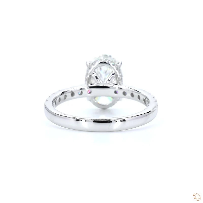 2 ct Oval E-VVS2 Lab Grown Diamond Engagement Ring Pave Set With Hidden Halo