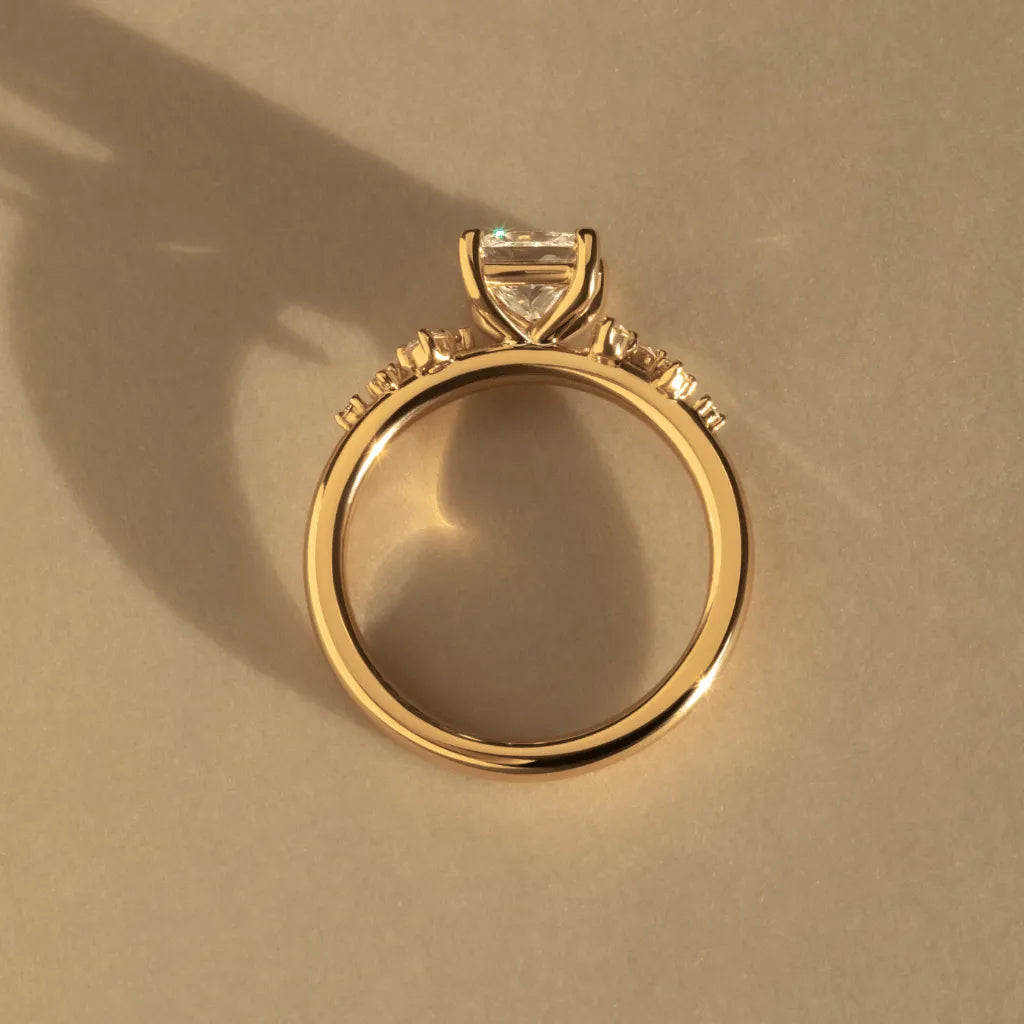 1.00 Carat Princess Cut Lab Grown Diamond Cluster Engagement Ring in Yellow Gold – Golden Star