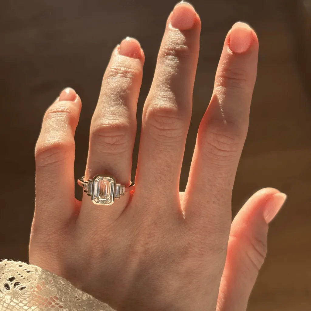 3 Carat Lab-Grown Emerald-Cut Diamond Bezel-Set Engagement Ring in Yellow Gold – Calista