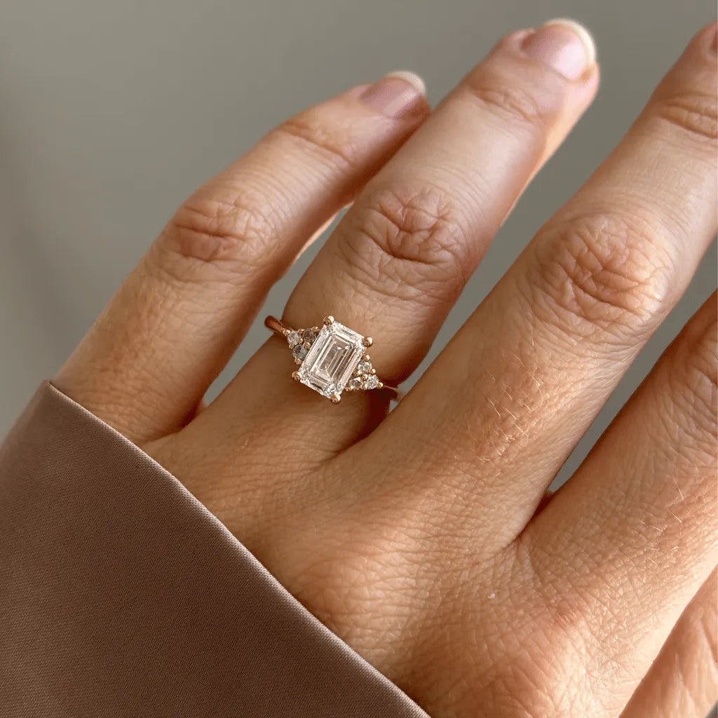 1.50 Carat Emerald Cut Lab Grown Diamond Cluster Engagement Ring in Yellow Gold – Vivienne