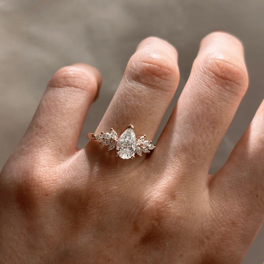 1.50 Carat Pear Cut Lab Grown Diamond Cluster Engagement Ring in Yellow Gold – Solenne