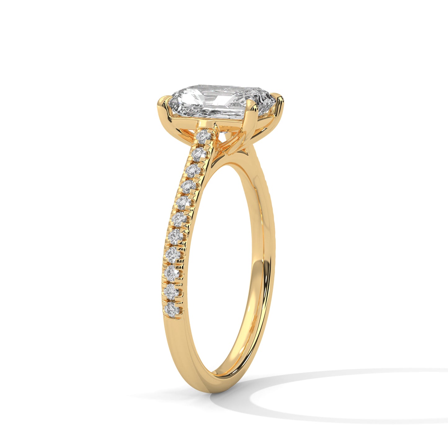 3 Carat Emerald-Cut E VVS2 IGI Certified Lab-Grown Diamond Engagement Ring with Pavé Band in 14K Gold