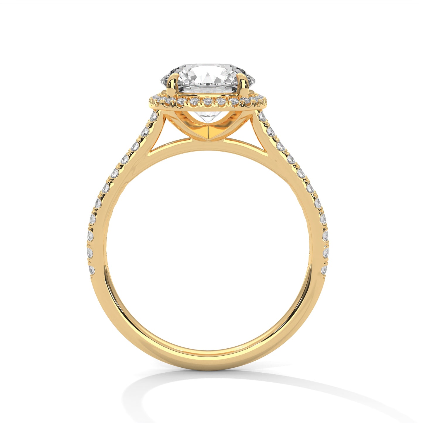2 CT Round E-VVS2 Lab-Grown Diamond Engagement Ring, Pave Set Band