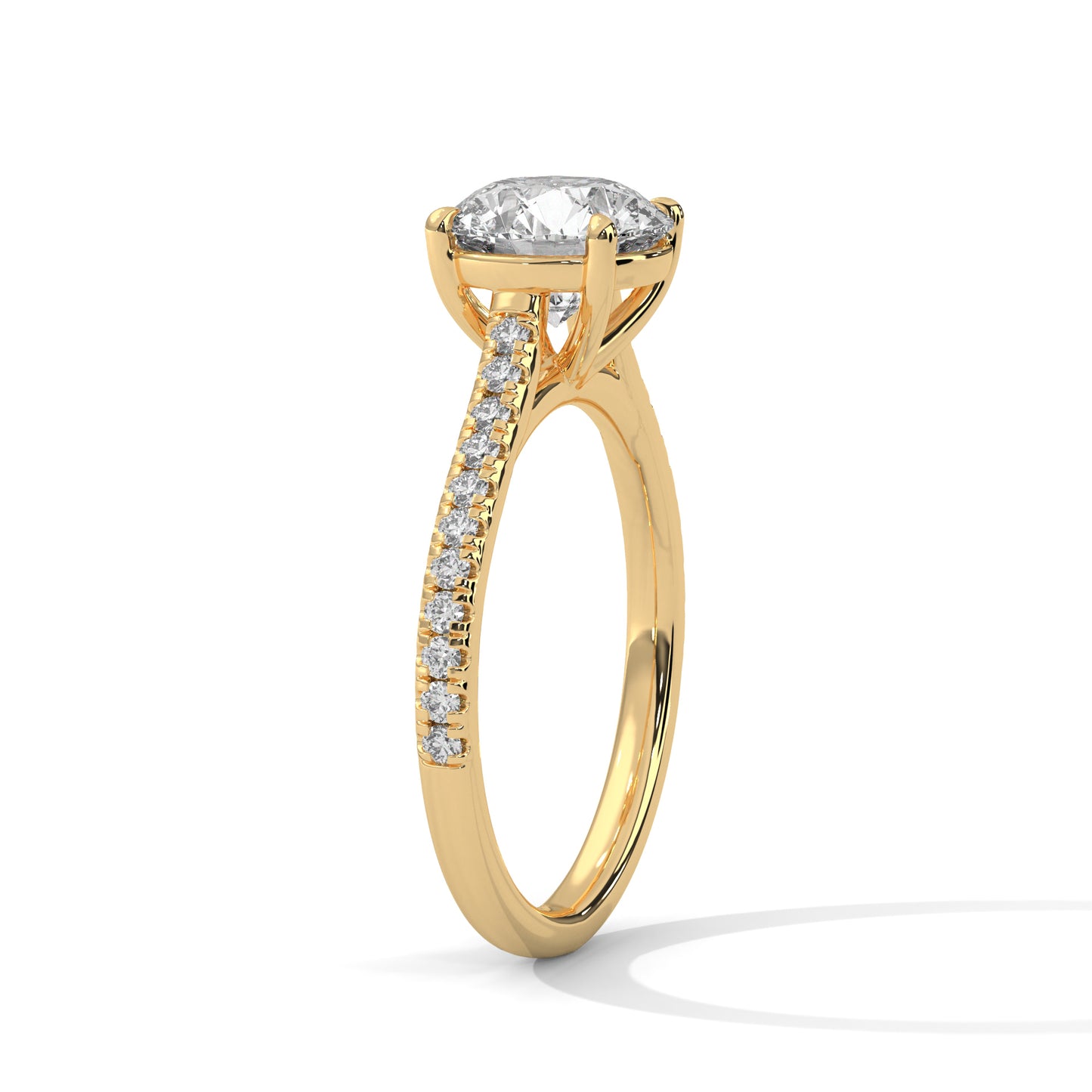 3 Carat Round Cut E - VVS2 IGI Certified Lab-Grown Diamond Engagement Ring with Pavé Band in 14K Gold