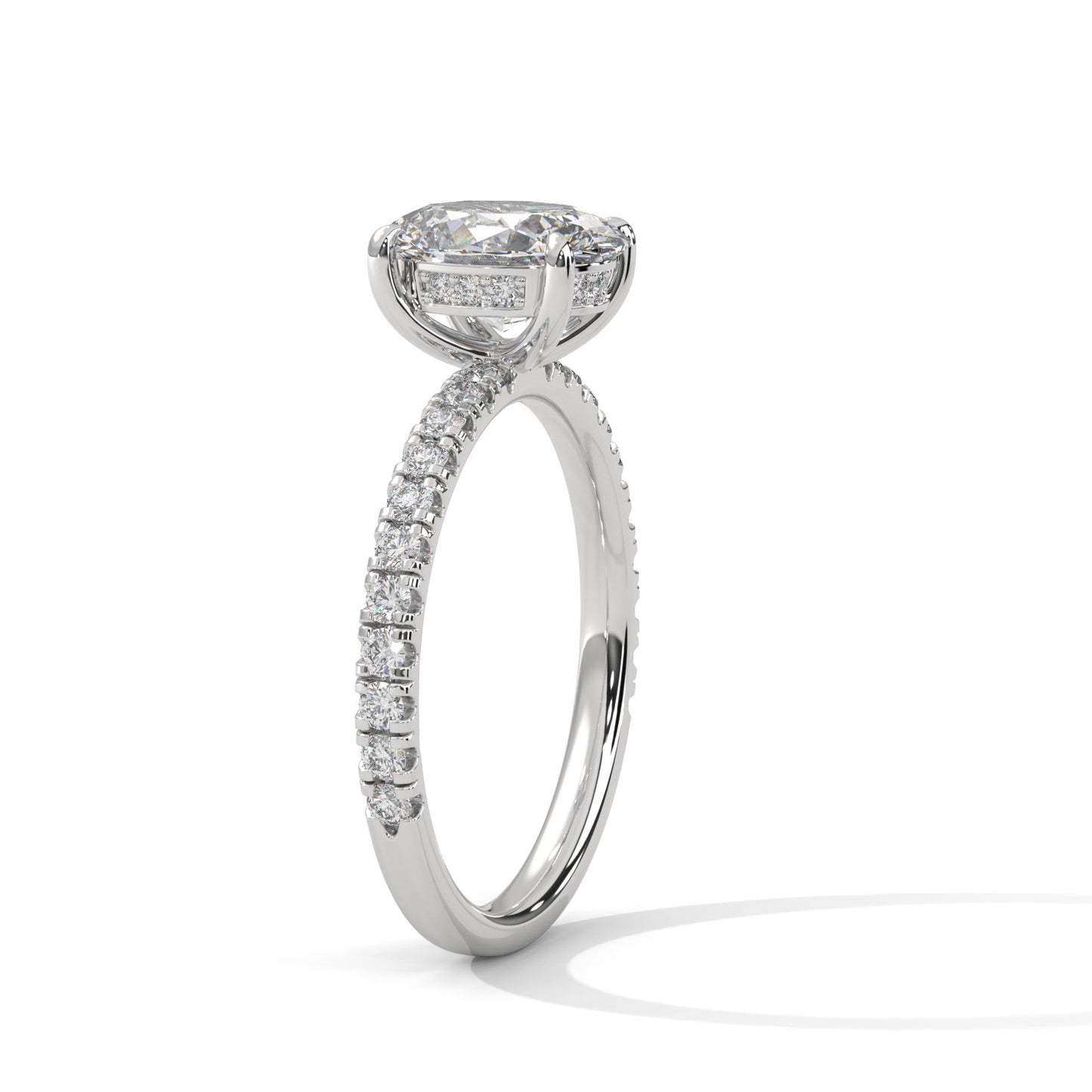 2 ct Oval E VVS2 Lab-Grown Diamond Engagement Ring, Hidden Halo Ring