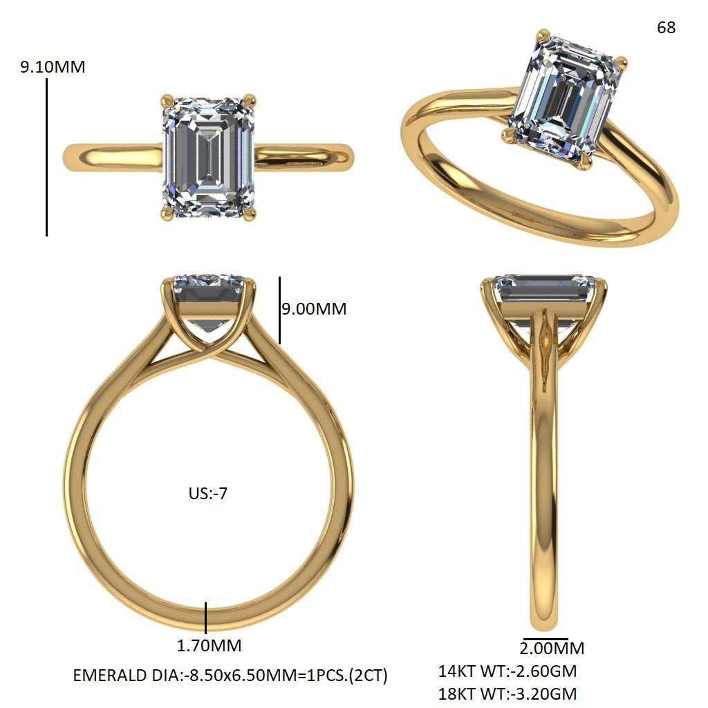 3 CT Emerald Cut Lab-Grown Diamond Engagement Ring, E - VVS2 Diamond Solitaire Ring