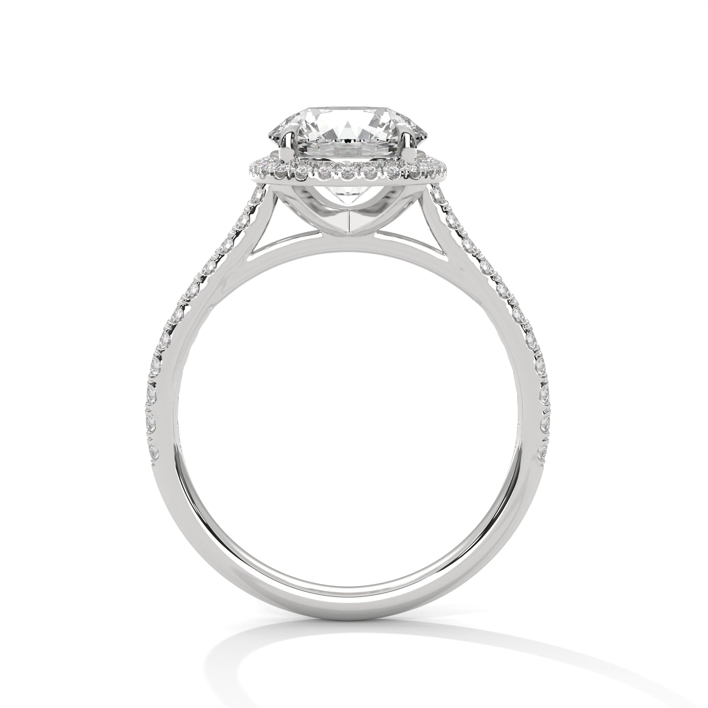 2 CT Round E-VVS2 Lab-Grown Diamond Engagement Ring, Pave Set Band