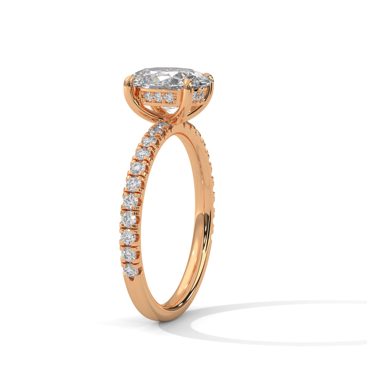 2 ct Oval E VVS2 Lab-Grown Diamond Engagement Ring, Hidden Halo Ring