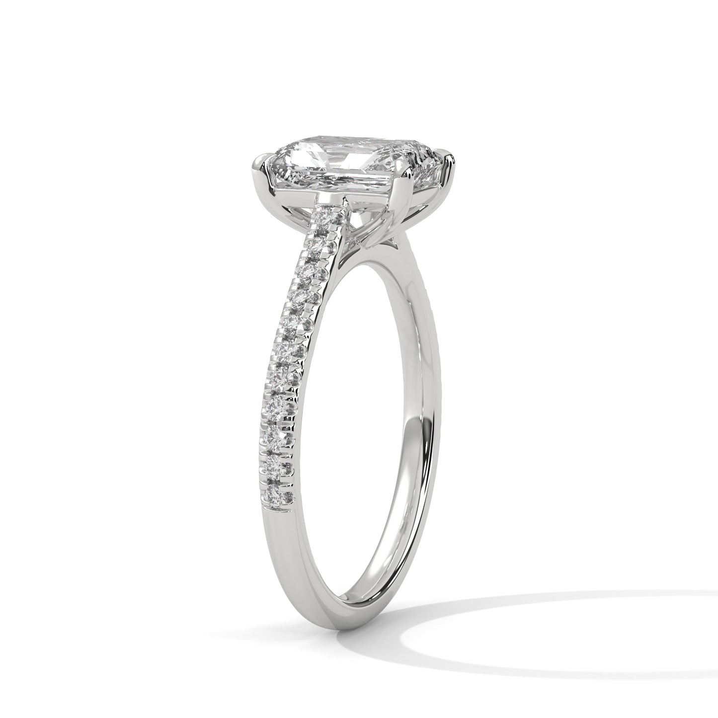 3 Carat Emerald-Cut E VVS2 IGI Certified Lab-Grown Diamond Engagement Ring with Pavé Band in 14K Gold