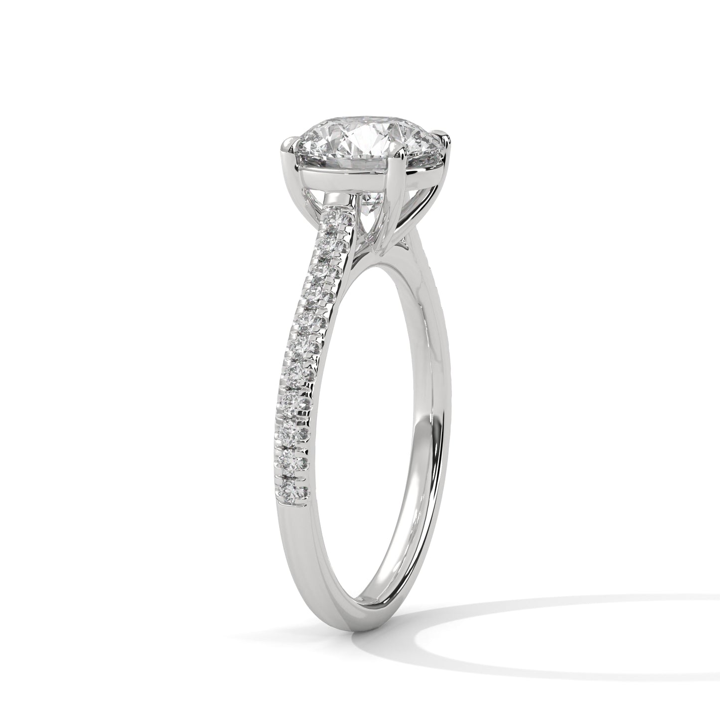 3 Carat Round Cut E - VVS2 IGI Certified Lab-Grown Diamond Engagement Ring with Pavé Band in 14K Gold