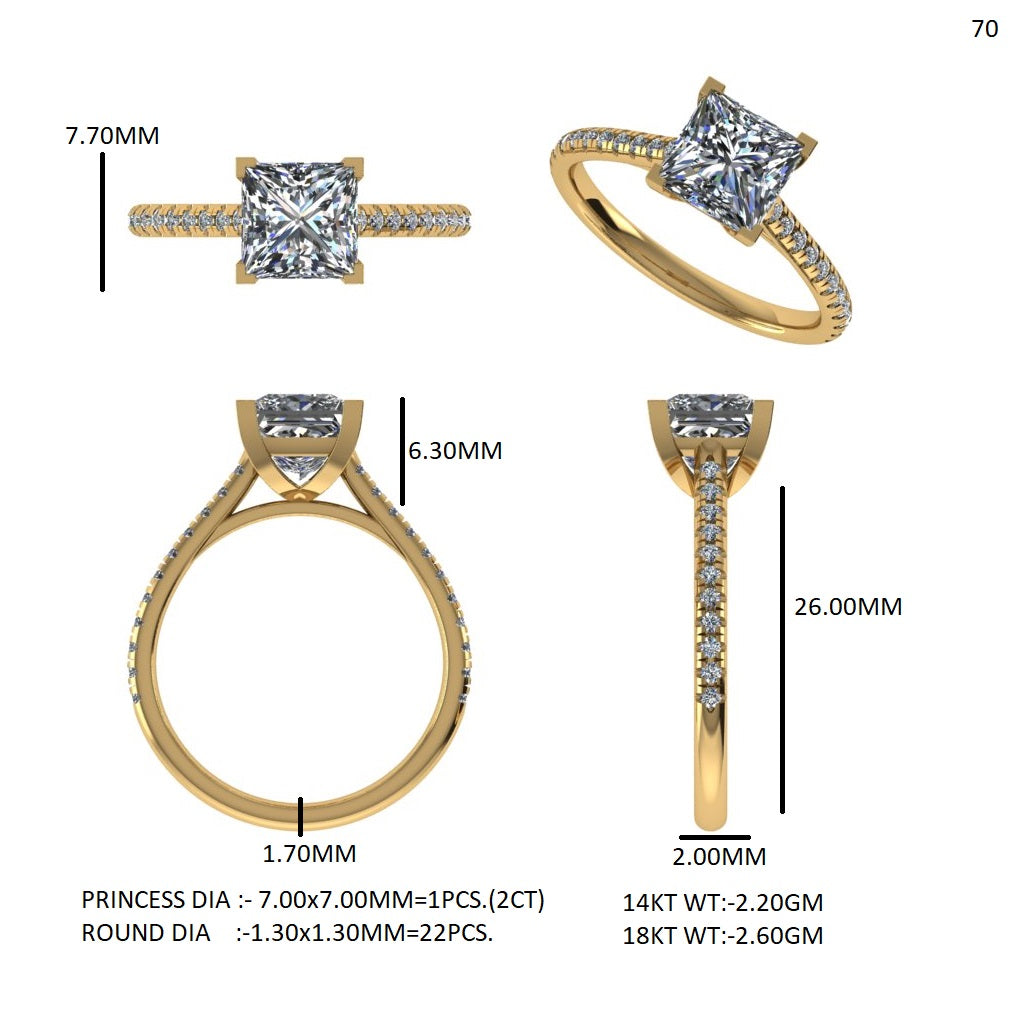 2 CT Princess Cut E-VVS2 Lab Grown Diamond Engagement Ring, Gift For her