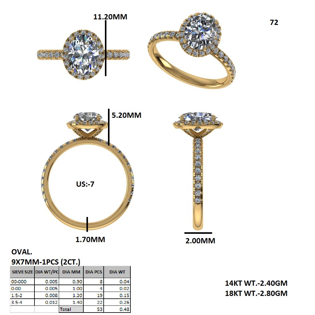 2 CT Oval Cut E-VVS2 Lab Grown Diamond Engagement Ring, Gift For her