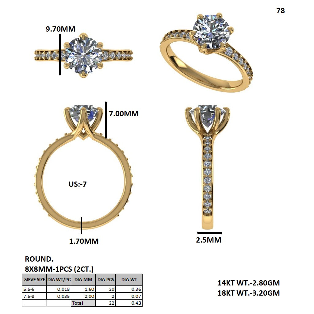 2 CT Round Cut E-VVS2 Lab Grown Diamond Engagement Ring, Statement Ring