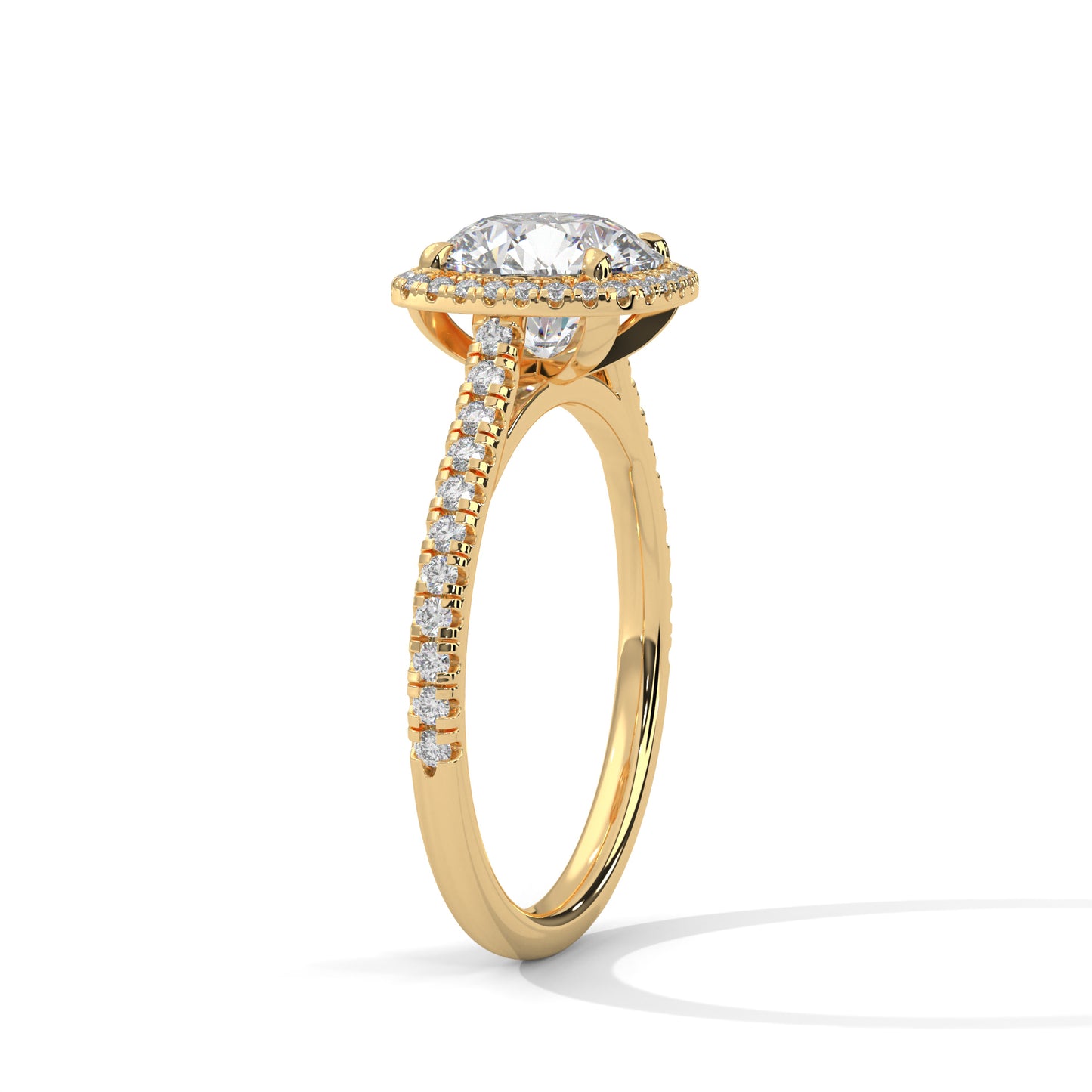 2 CT Round E-VVS2 Lab-Grown Diamond Engagement Ring, Pave Set Band