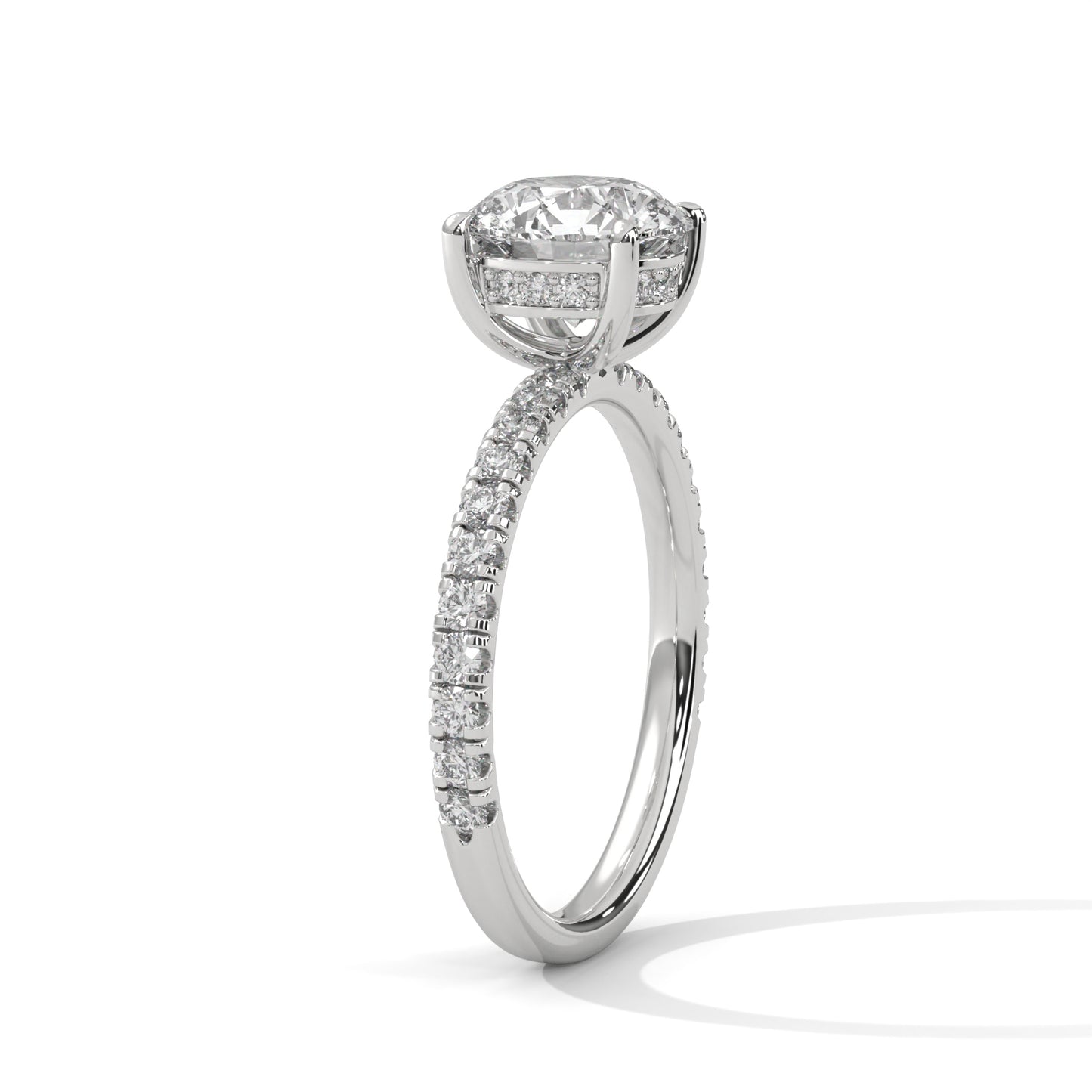 1.5 CT Round E VVS2 Lab-Grown Diamond Engagement Ring, Hidden Halo Ring