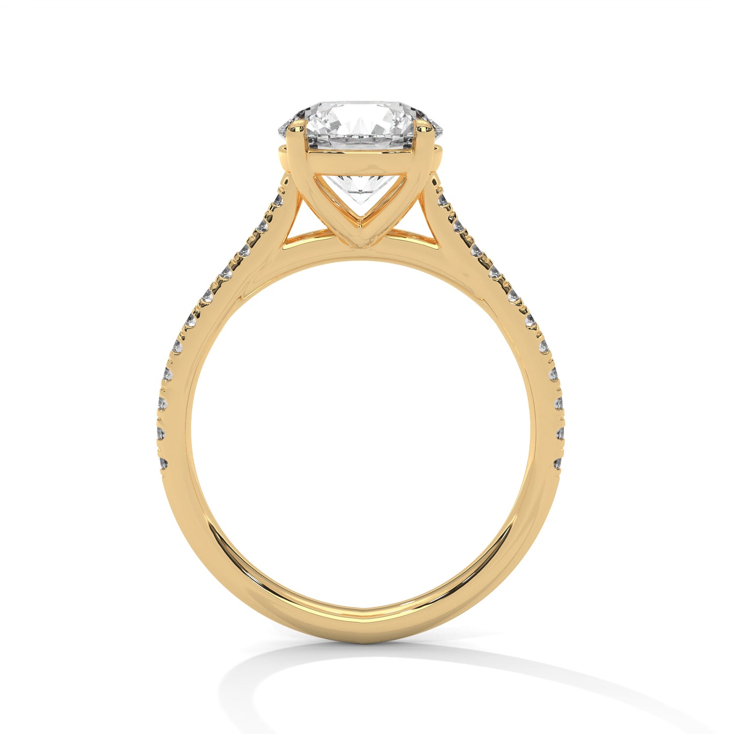 3 Carat Round Cut E - VVS2 IGI Certified Lab-Grown Diamond Engagement Ring with Pavé Band in 14K Gold