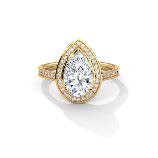 2 CT Pear E-VVS2 Lab-Grown Diamond Engagement Ring – Side Round Diamond
