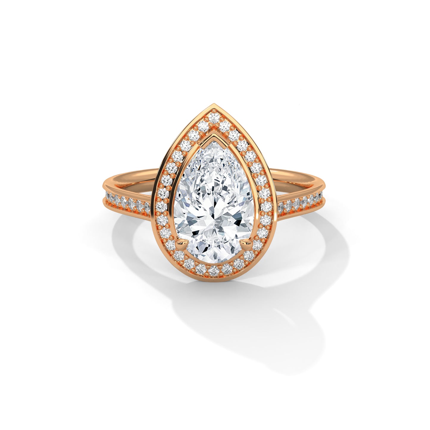 2 CT Pear E-VVS2 Lab-Grown Diamond Engagement Ring – Side Round Diamond
