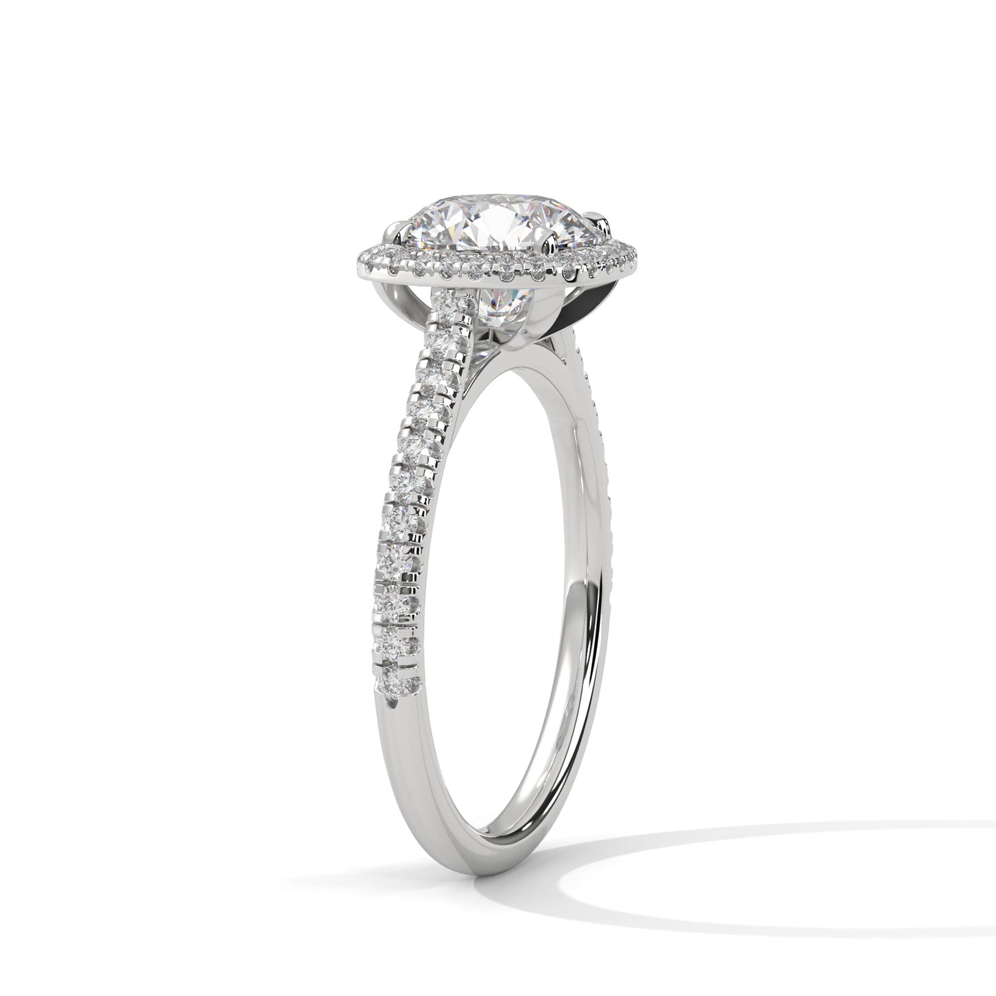 2 CT Round E-VVS2 Lab-Grown Diamond Engagement Ring, Pave Set Band