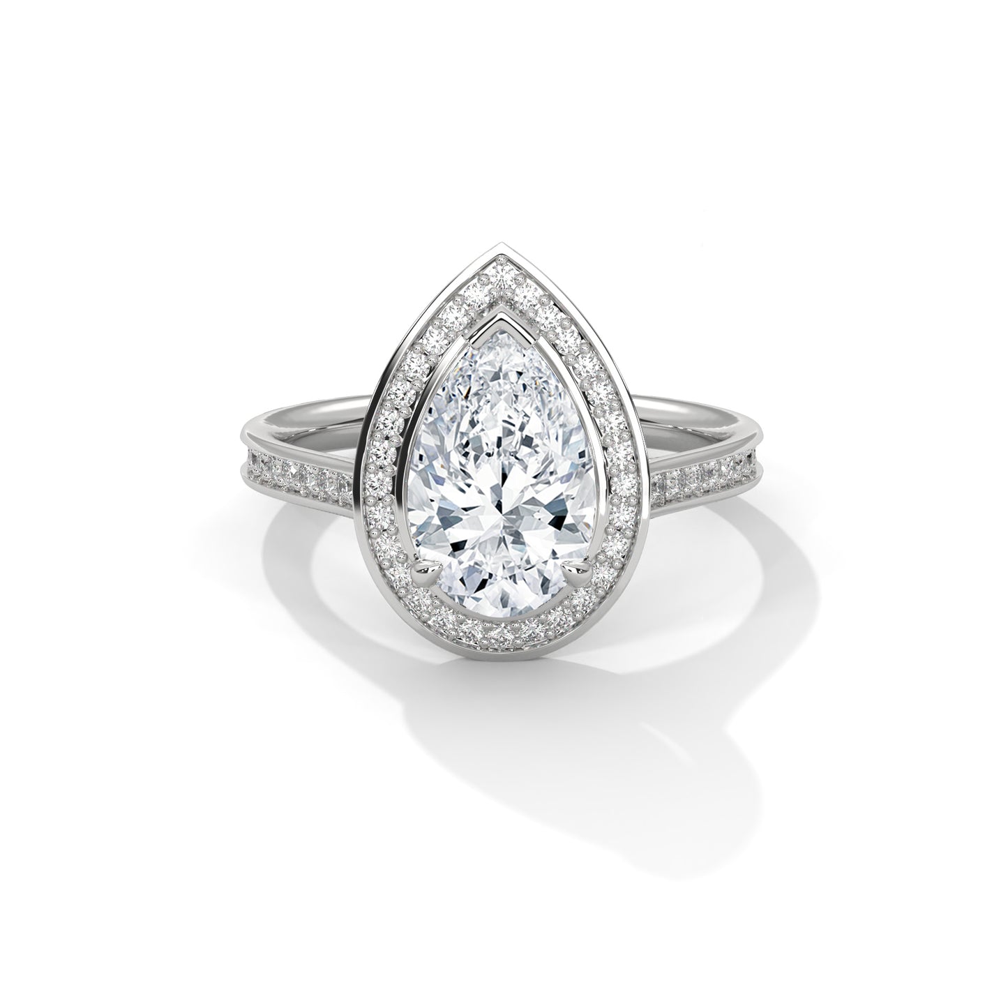 2 CT Pear E-VVS2 Lab-Grown Diamond Engagement Ring – Side Round Diamond