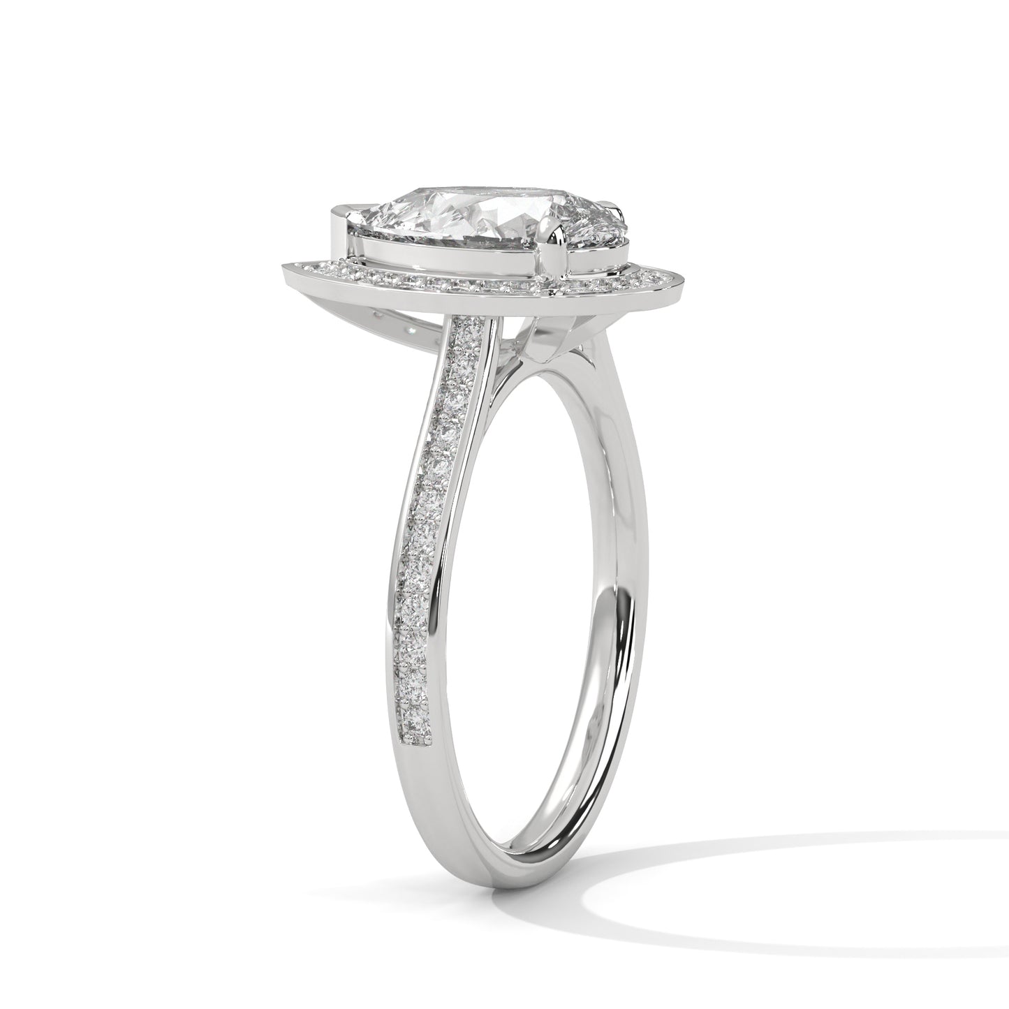 2 CT Pear E-VVS2 Lab-Grown Diamond Engagement Ring – Side Round Diamond