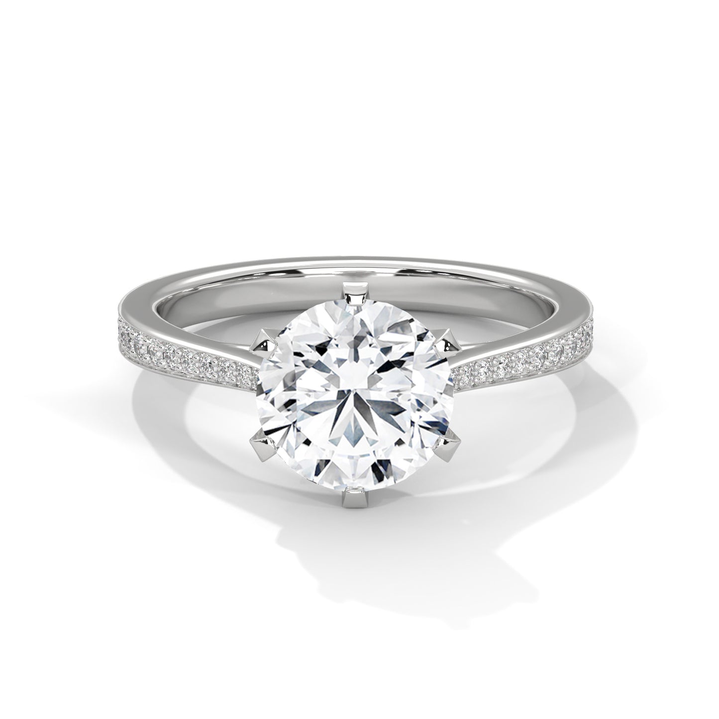 3 CT Round E-VVS2 Lab-Grown Diamond Engagement Ring – 6 Claw Prong
