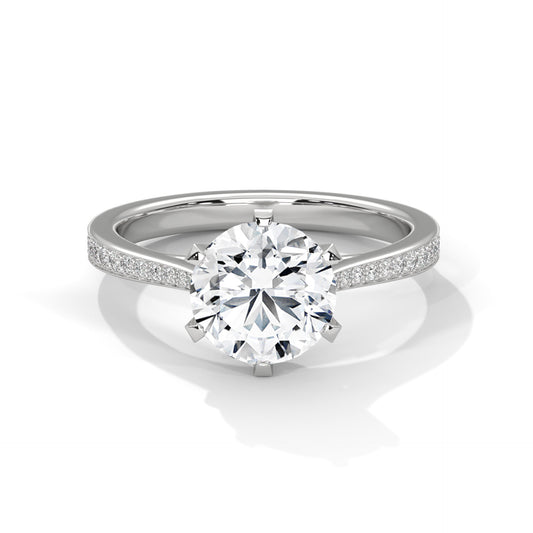 3 CT Round E-VVS2 Lab-Grown Diamond Engagement Ring – 6 Claw Prong