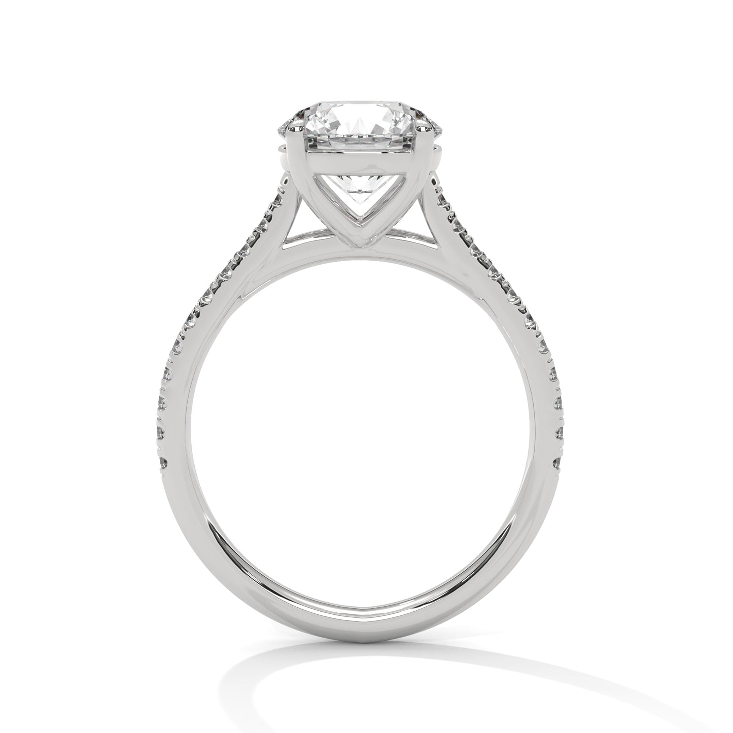 3 Carat Round Cut E - VVS2 IGI Certified Lab-Grown Diamond Engagement Ring with Pavé Band in 14K Gold