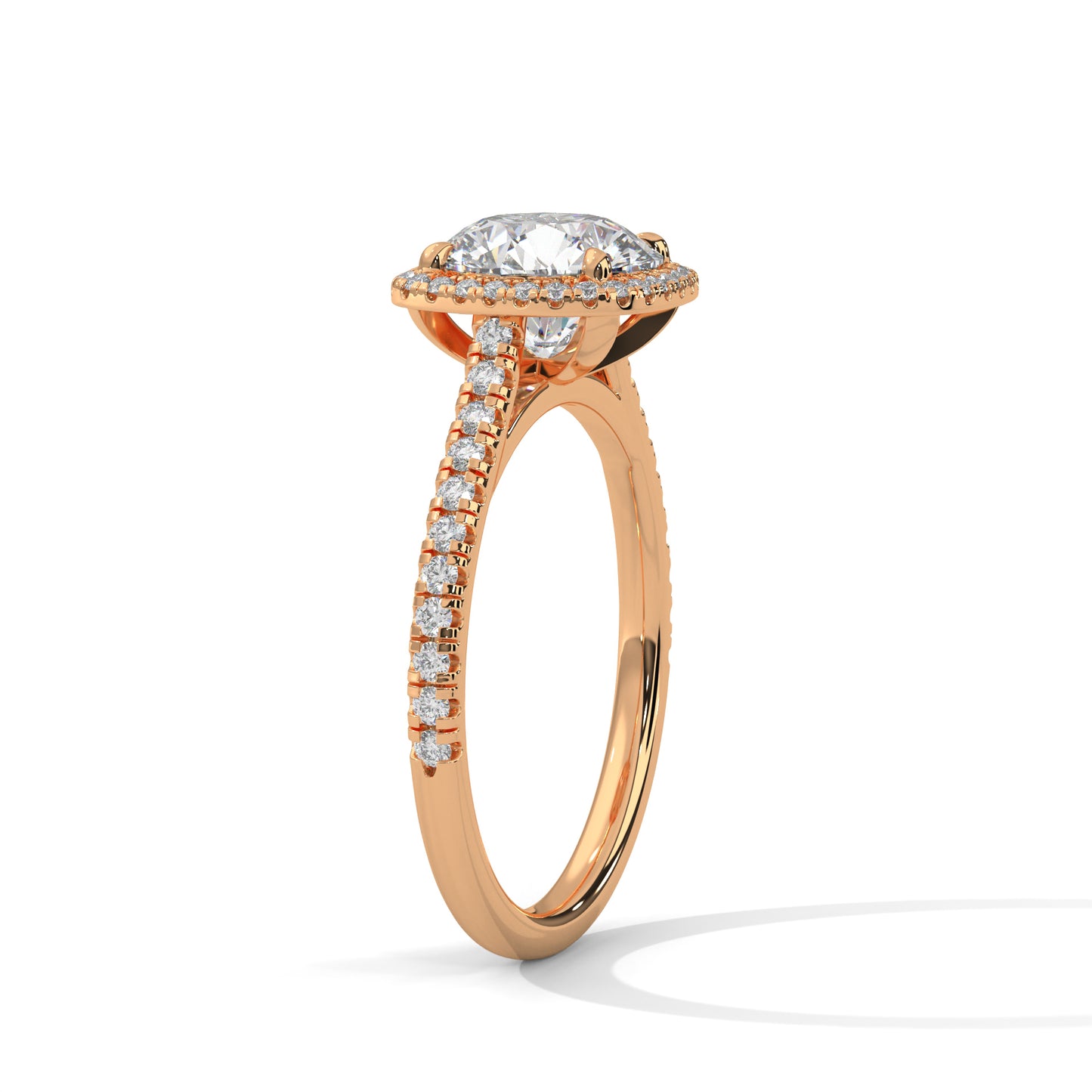 2 CT Round E-VVS2 Lab-Grown Diamond Engagement Ring, Pave Set Band