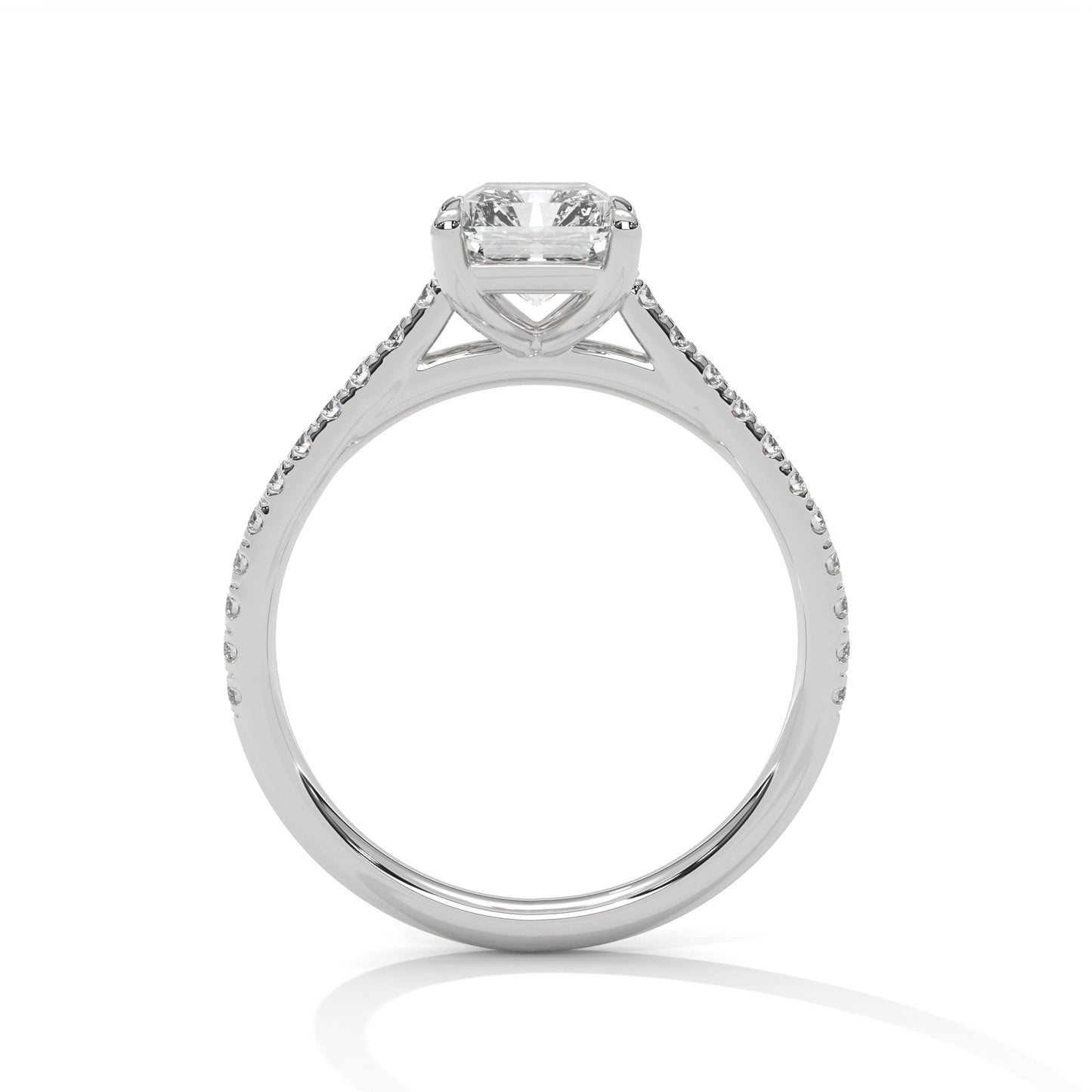 3 Carat Emerald-Cut E VVS2 IGI Certified Lab-Grown Diamond Engagement Ring with Pavé Band in 14K Gold